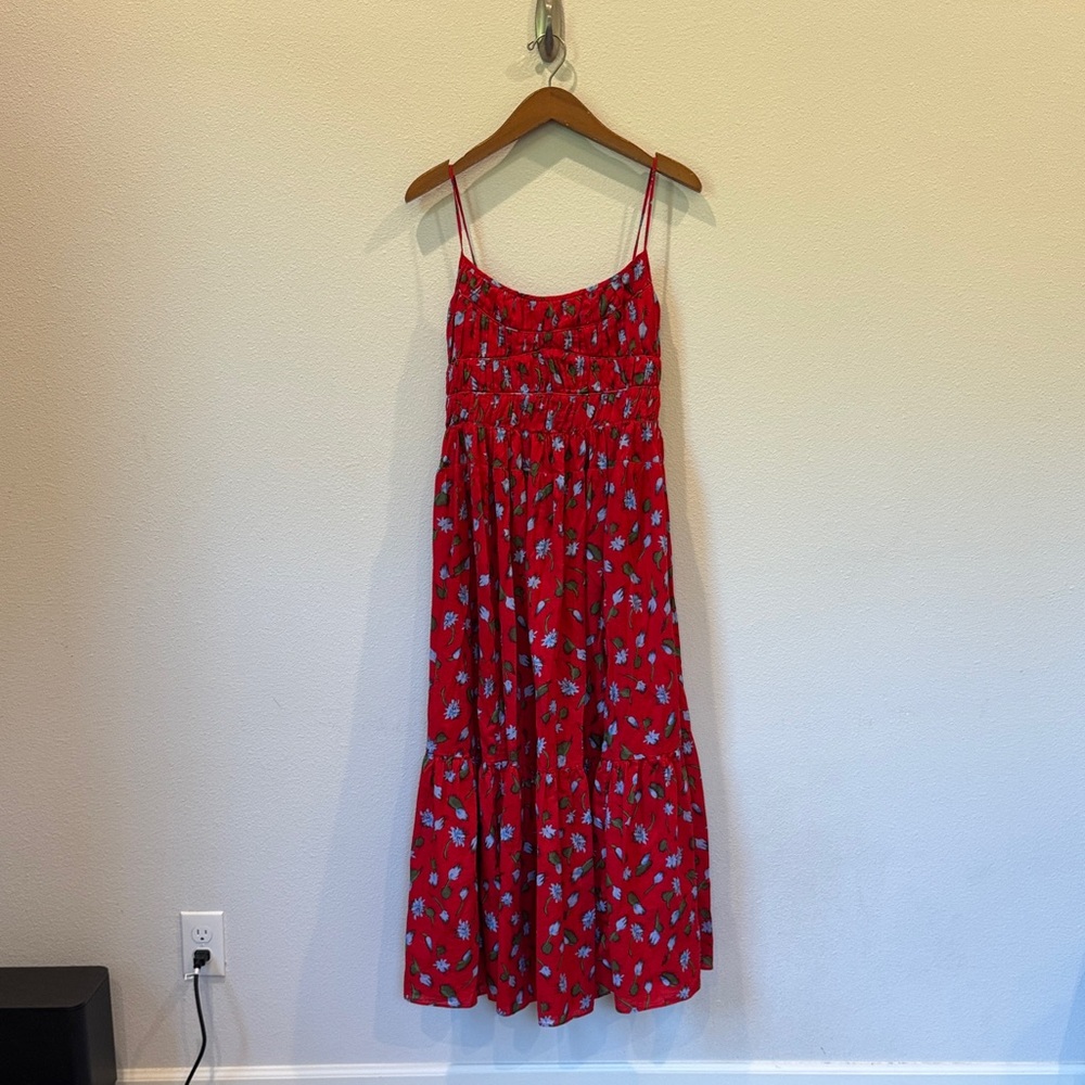 J Crew Red Floral Spaghetti Strap Dress